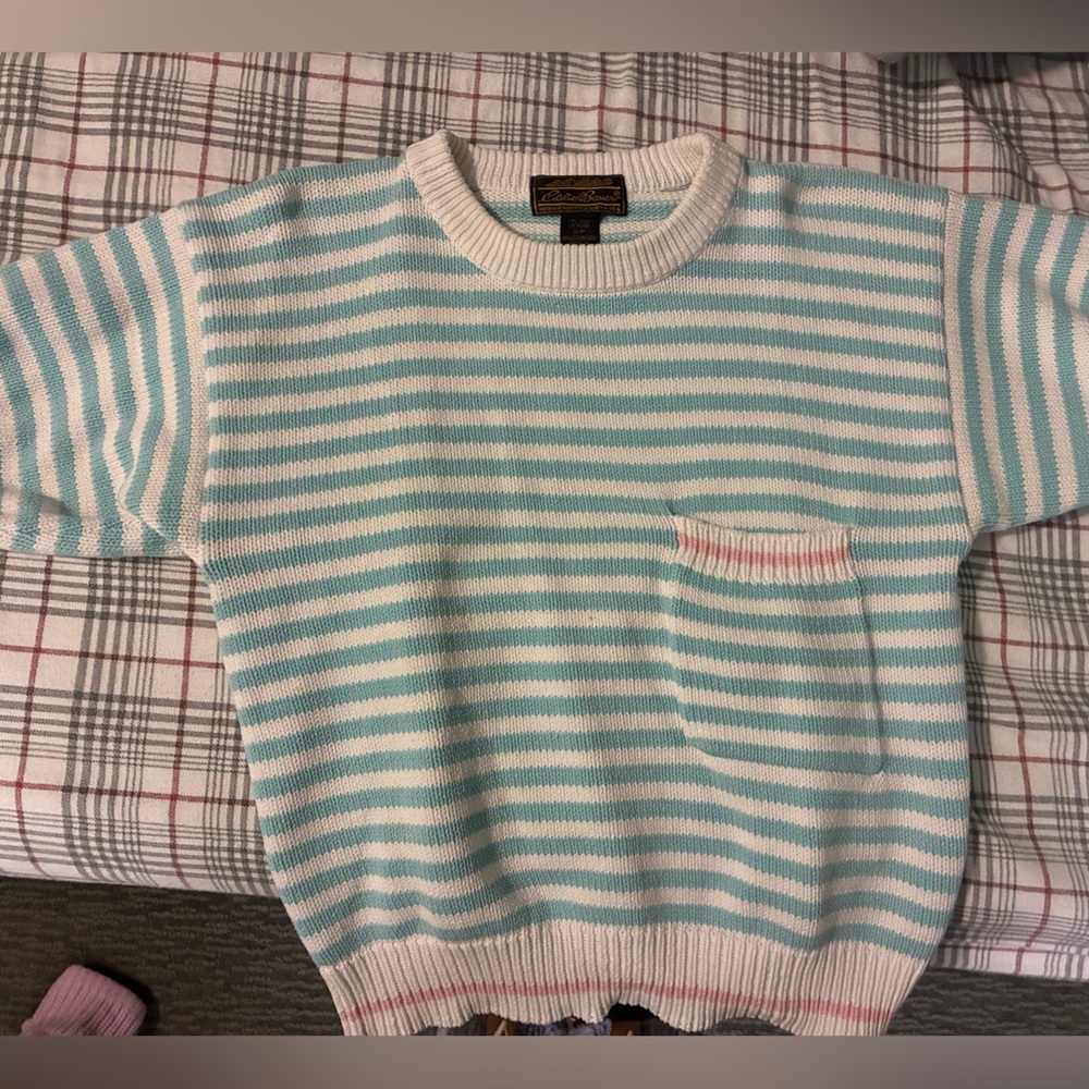 Eddie Bauer Women’s Vintage Striped Sweater - Aqua and White